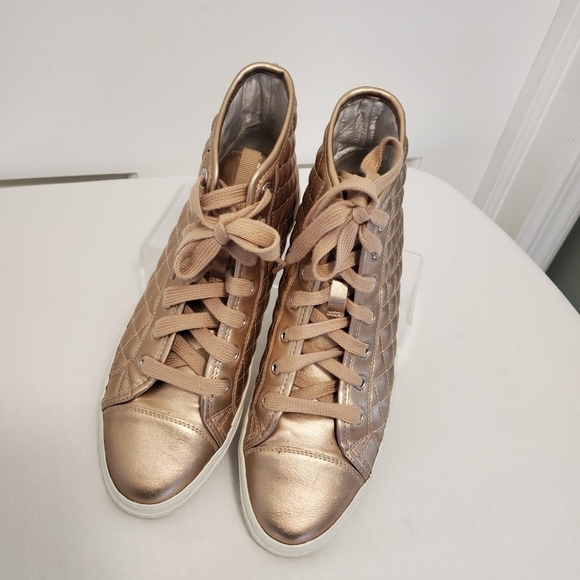 Geox Respira Rosegold Genuine Leather Sneaker shoes Sz. 9 Chic Comfy Stylish - Picture 3 of 10